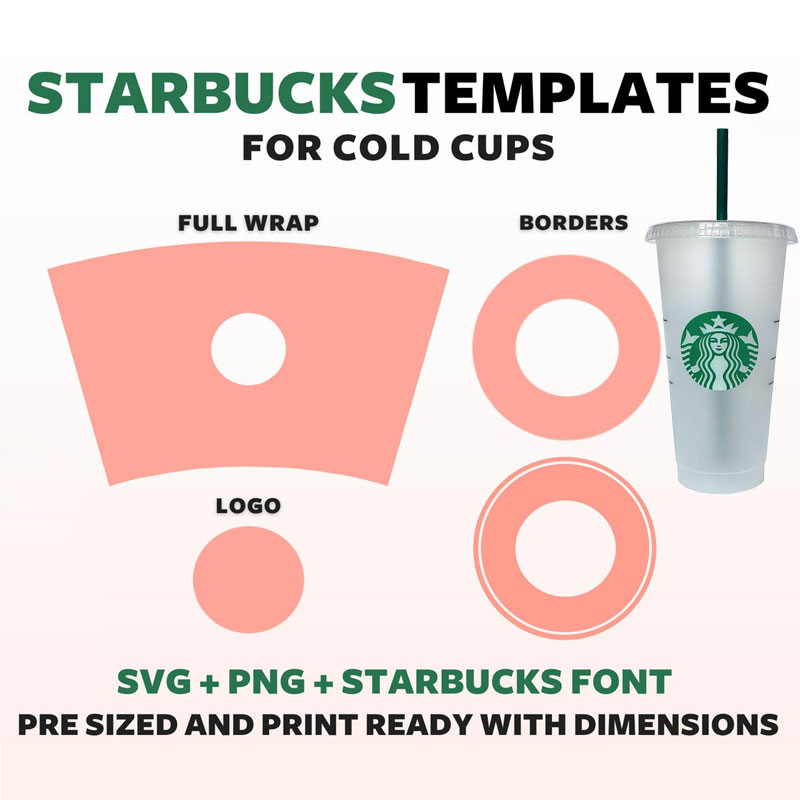 Full Wrap Template For Starbucks Venti 24 OZ Cold Cup,Starbucks Full Wrap  Template Cup,PRE-SIZED MEASREMENTS